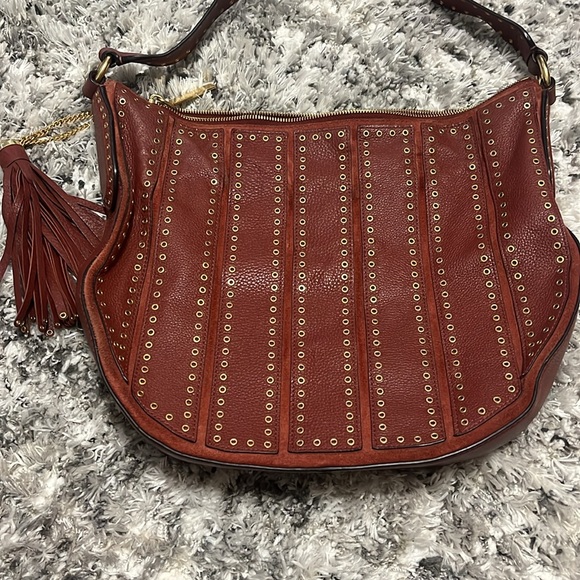 MICHAEL Michael Kors Womens Brooklyn Leather Convertible Hobo Handbag Red Large - Picture 4 of 12